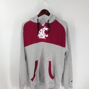 Vtg Washington State Cougars Champion Mens Heather Gray Red Pullover Hoodie M